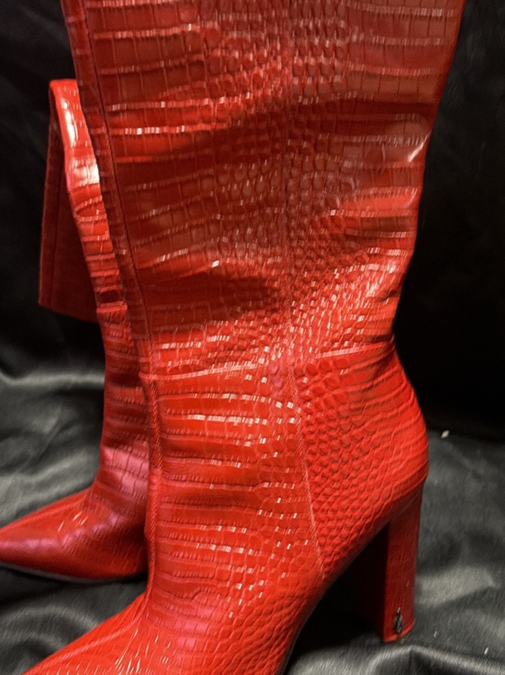 Sam Edelman Red Croc-Embossed High Heel Boots